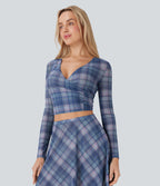 Sheer Mesh V-Neck Wrapped Tie-Back Top