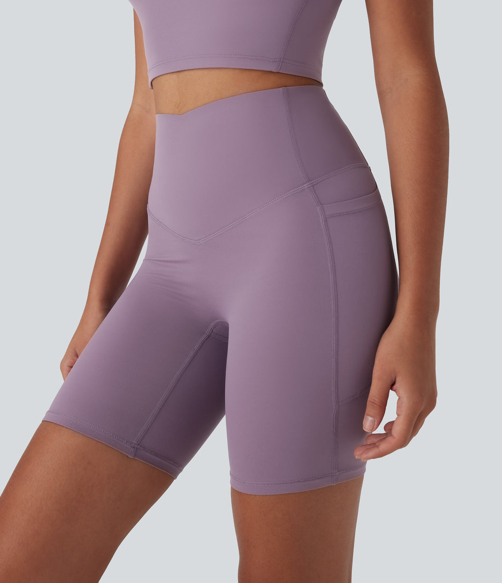 UltraSculptTM Cool Quick Dry SoCinched High Waisted Tummy Control Shaping Yoga Biker Shorts 7'' with Pockets-UPF50+