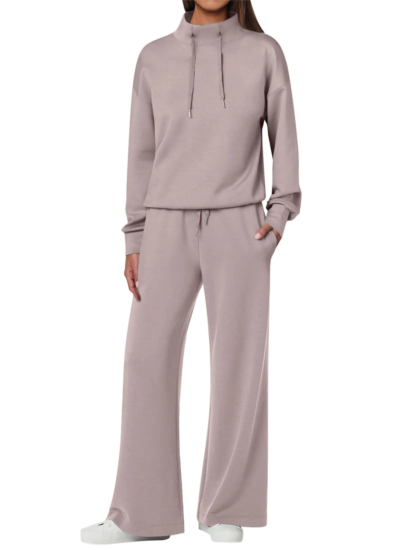 NEW 🔥 Women's Cotton Two-Piece Oversized Drawstring Sweatshirt Wide Leg Sweatpants Casual Set