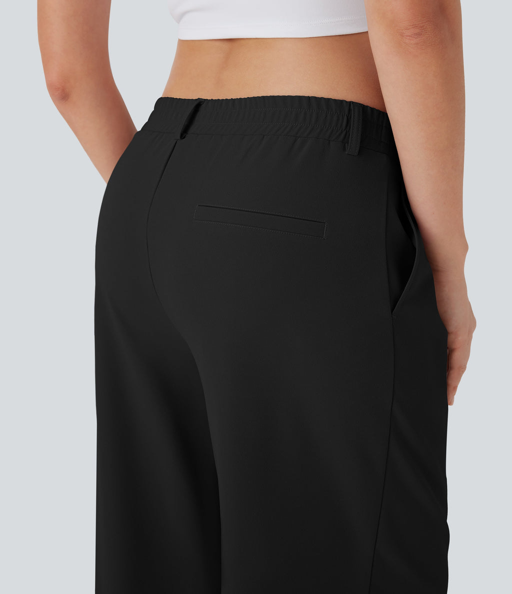 Quick Dry Low Rise Inside Drawstring Straight Leg Casual Pants with Pockets-UPF 40+