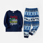 Joyful Blue Christmas Pajamas Set Featuring Christmas Cheer Text Prints