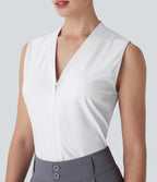 SoftlyZeroTM Airy V Neck Zipper Sleeveless Cool Touch Work Blouse-UPF50+