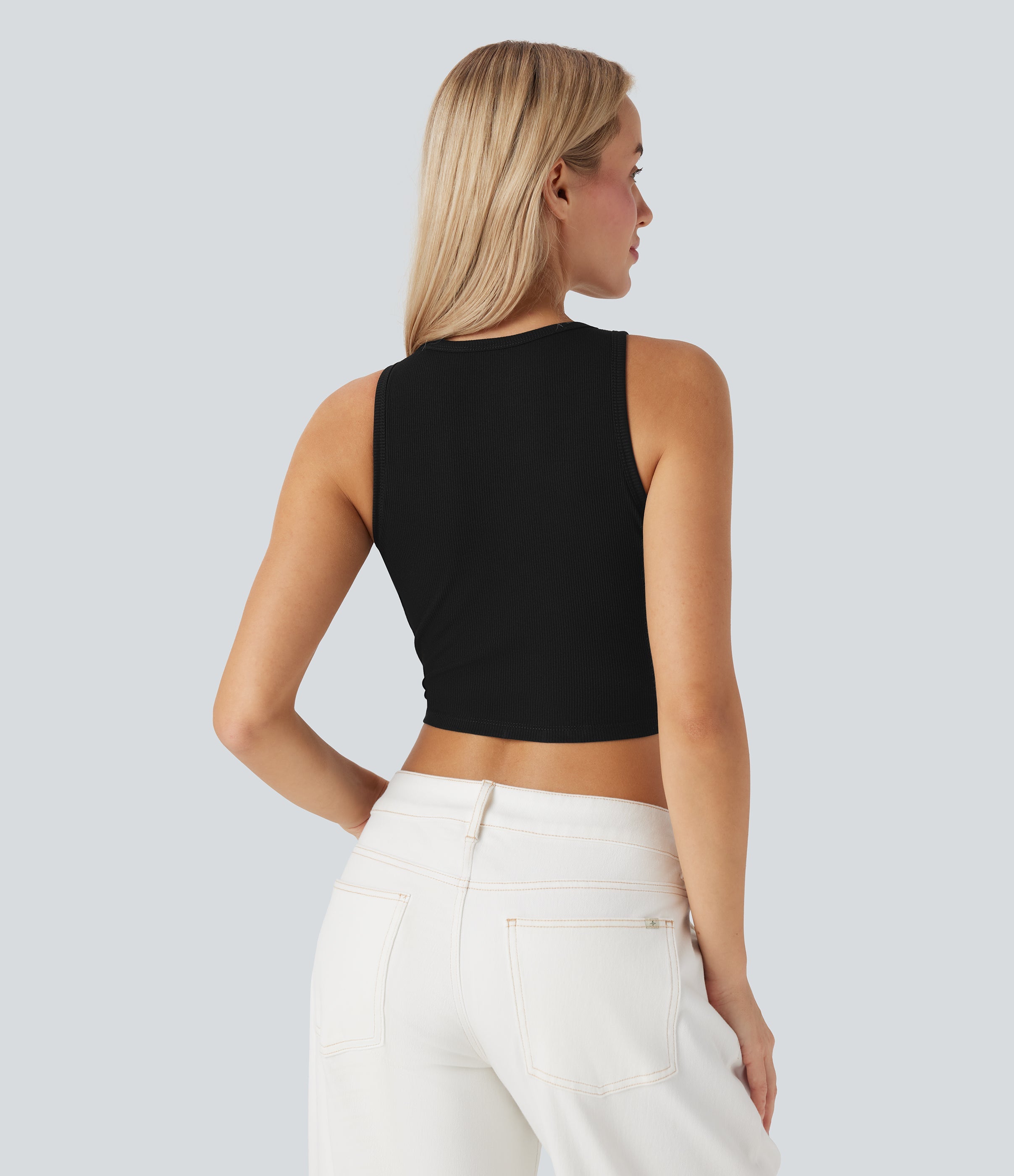 Round Neck Cropped Casual Tank Top