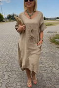 CLEARANCE🔥Linen dress with buttons and a round neckline