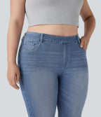 Plus Size FlexTM High Waisted Washed Casual Bootcut Jeans with Pockets