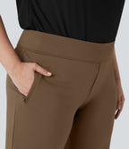Plus Size FlexTM High Waisted Work Flare Pants with Side Zip Pockets