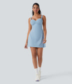 BreezefulTM Push-Up Molded Cups Backless Adjustable Buckle Tie Back Quick Dry Tennis Dress-Easy Peezy