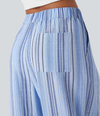 Mid Rise Stripe Casual Linen-Feel Joggers with Pockets