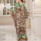 Plus Size V-Neck Batwing Sleeves Floral Print Caftan Kaftan Dress