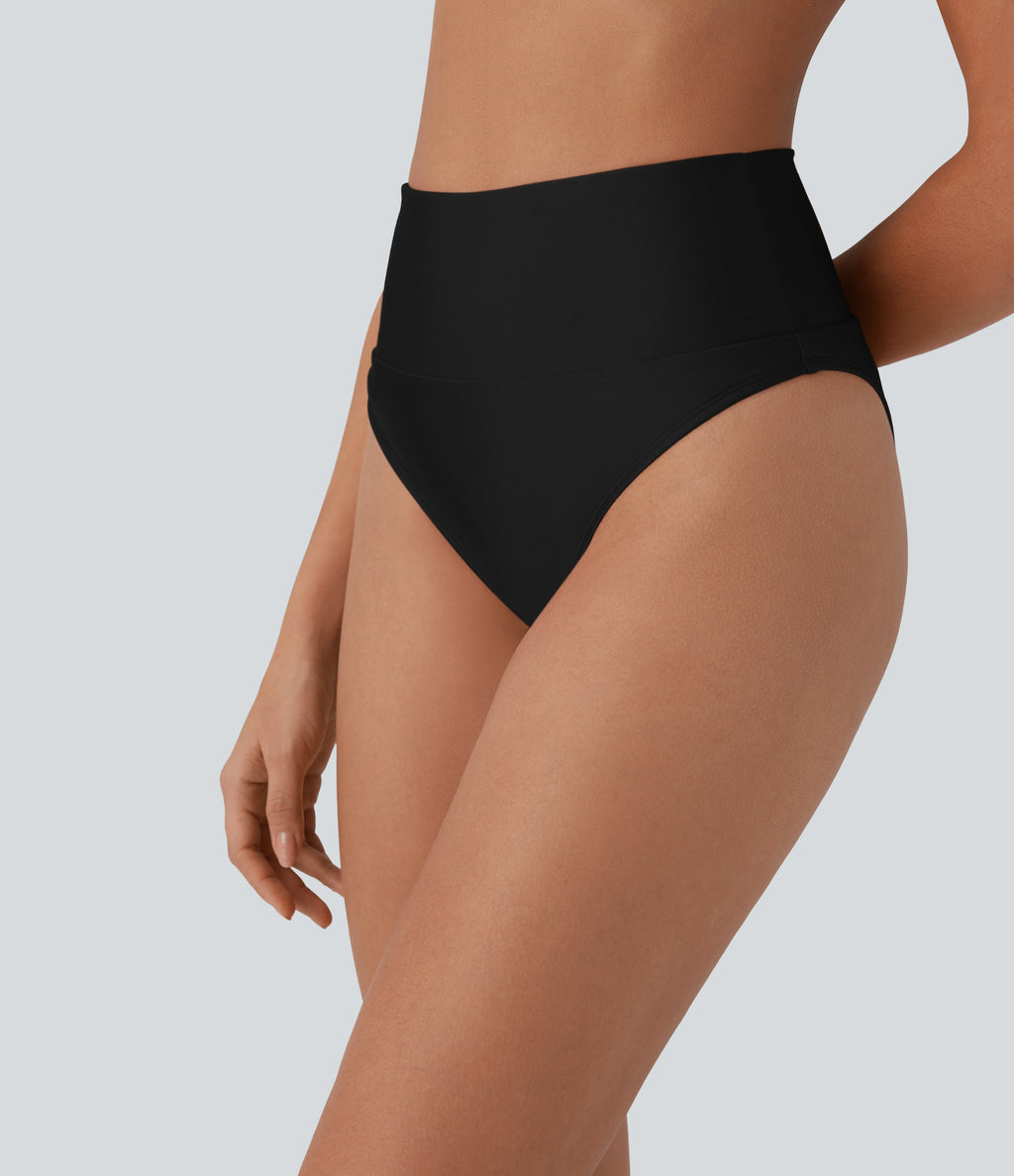 High Waisted Tummy Control Sheen Bikini Bottom Swimsuit