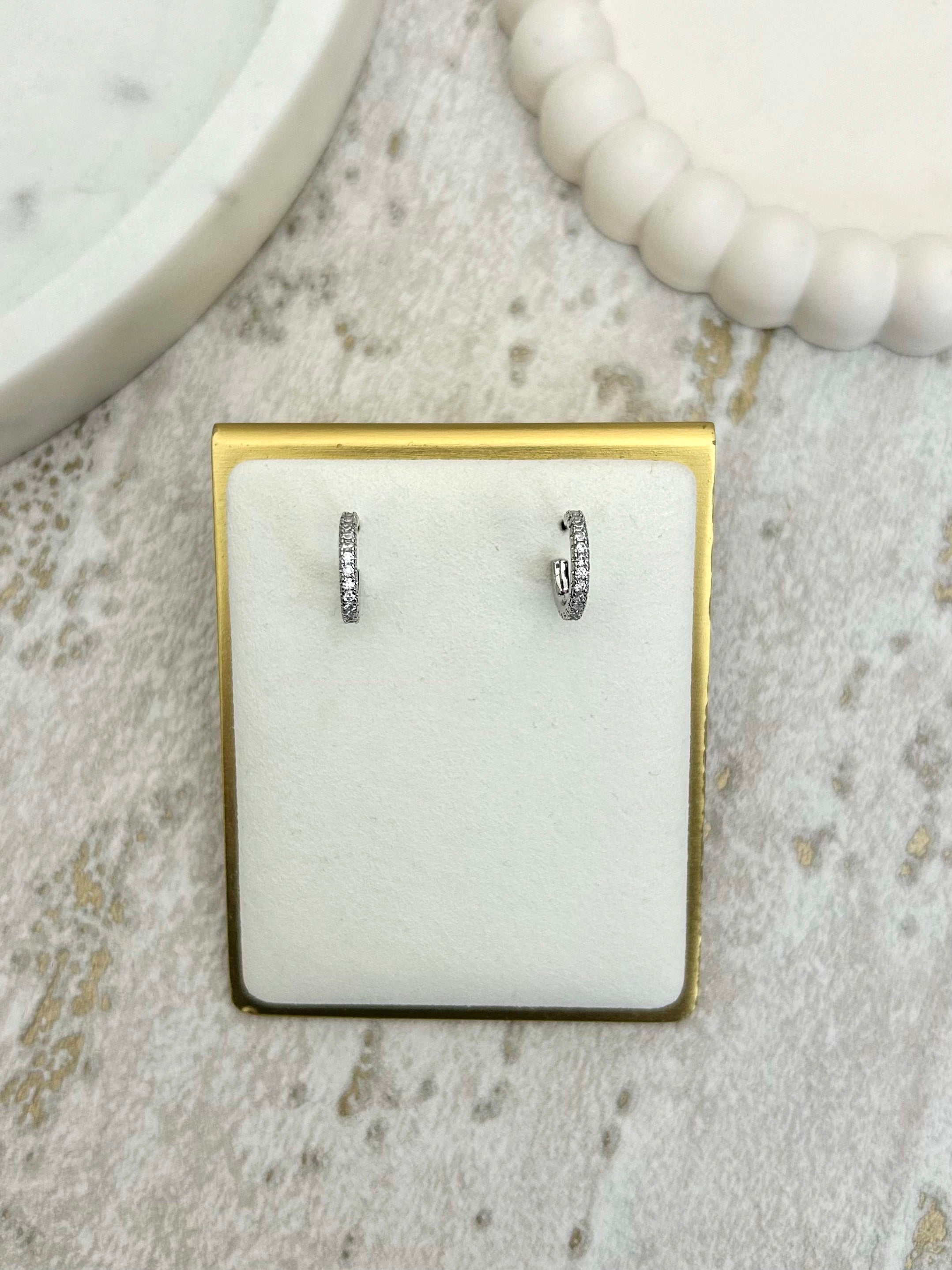 Thin Diamonté Half Hoop Earrings (2 Colours)