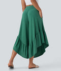 High Waisted Ruffle Hem Casual Pants with Pockets