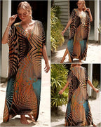 Abstract Geometric Colorful Illusion Pattern Maxi Kaftan Dress