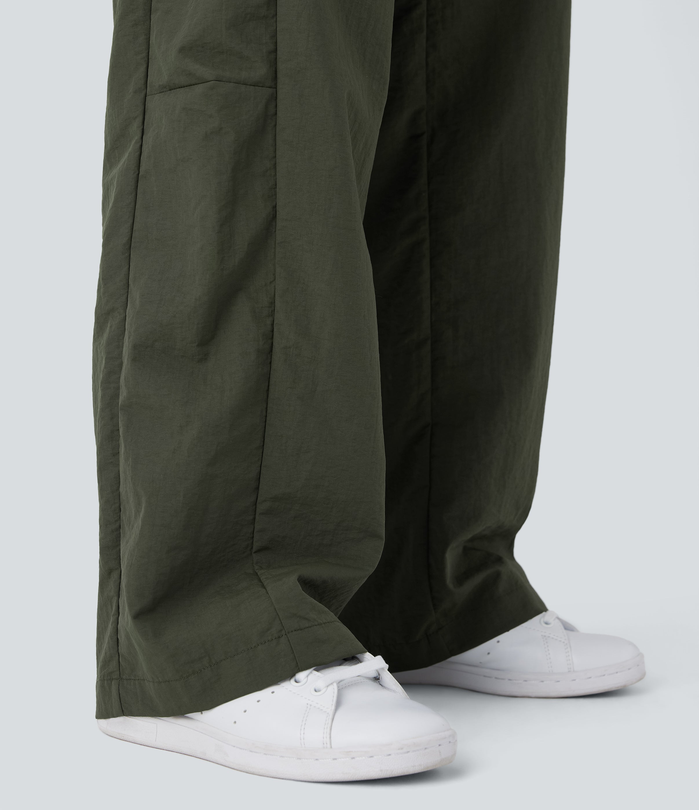 Low Rise Drawstring Ruffle Trim Dance Barrel Leg Pants with Pockets