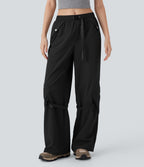 Mid Rise Belted Wide Leg Hiking Cargo Pants with Pockets