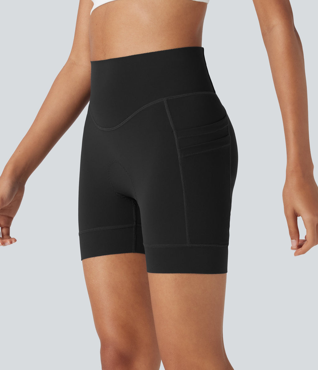 SpeedWaveTM High Waisted Contrast Mesh Quick Dry Cycling Chamois Padded Biker Shorts 5'' with Pockets