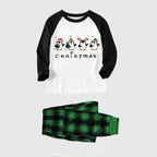 Black Raglan Top Green Plaid Christmas Pajamas Set With Penguin Print