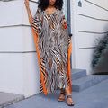 Boho Zebra Casual Half Sleeve Maxi Kaftan Dress