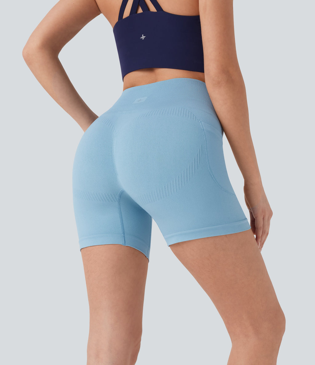Seamless Flow High Waisted Yoga Biker Shorts 5'' with Pockets