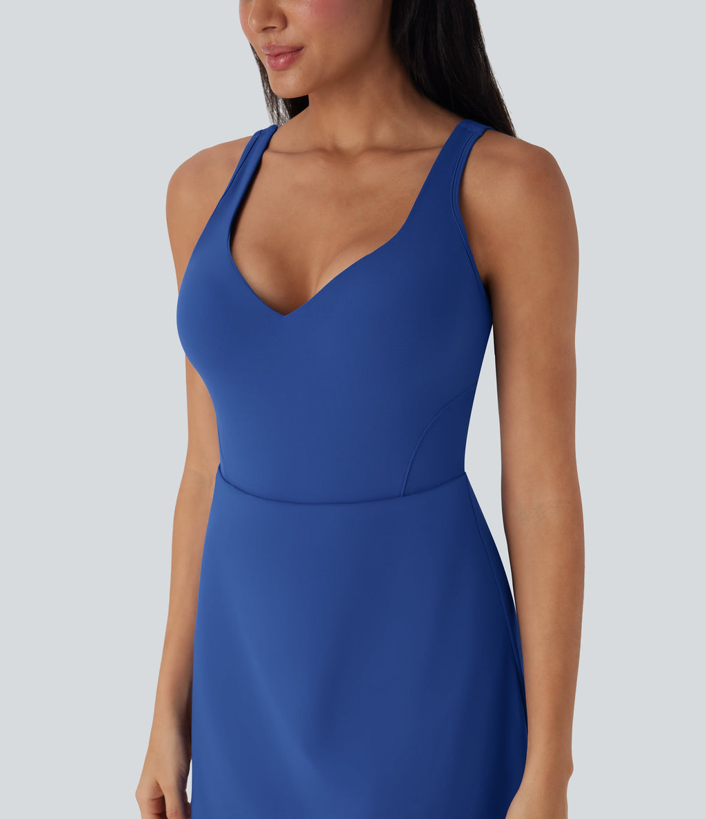 SoftlyZeroTM Plush Push-Up Molded Cups 2-in-1 Yoga Active Dress with Pockets-Easy Peezy-D/DD/DDD/F Cups