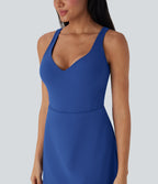SoftlyZeroTM Plush Push-Up Molded Cups 2-in-1 Yoga Active Dress with Pockets-Easy Peezy-D/DD/DDD/F Cups