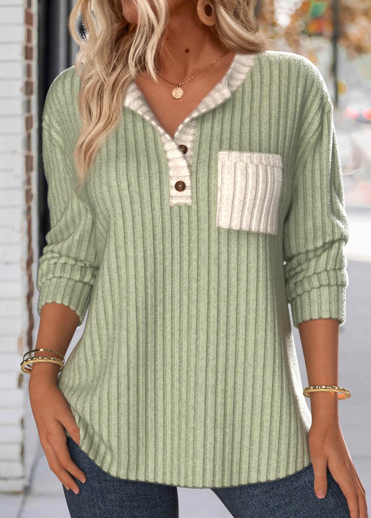 🔥 New Arrivals🔥 Button Long Sleeve Split Neck Sweatshirt