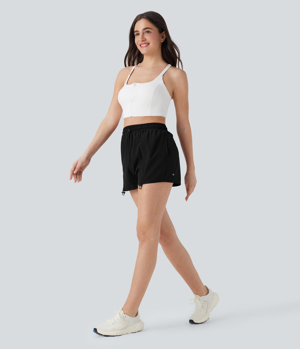 High Waisted Drawstring 2-in-1 Yoga Shorts with Pockets