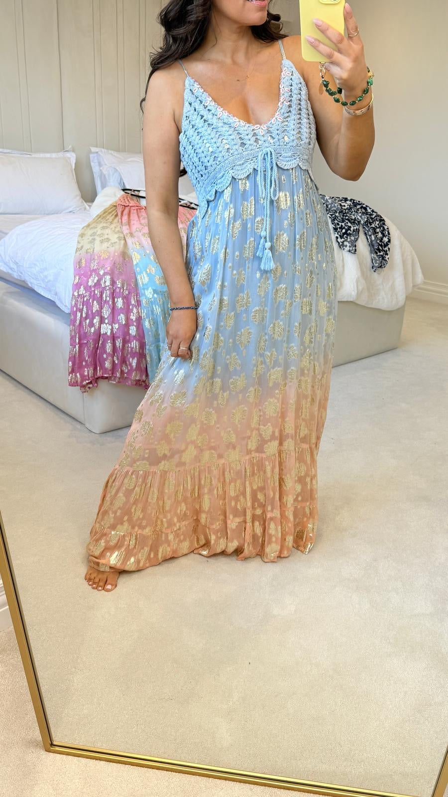 Oris Gold Detail Crochet Bust Maxi Dress