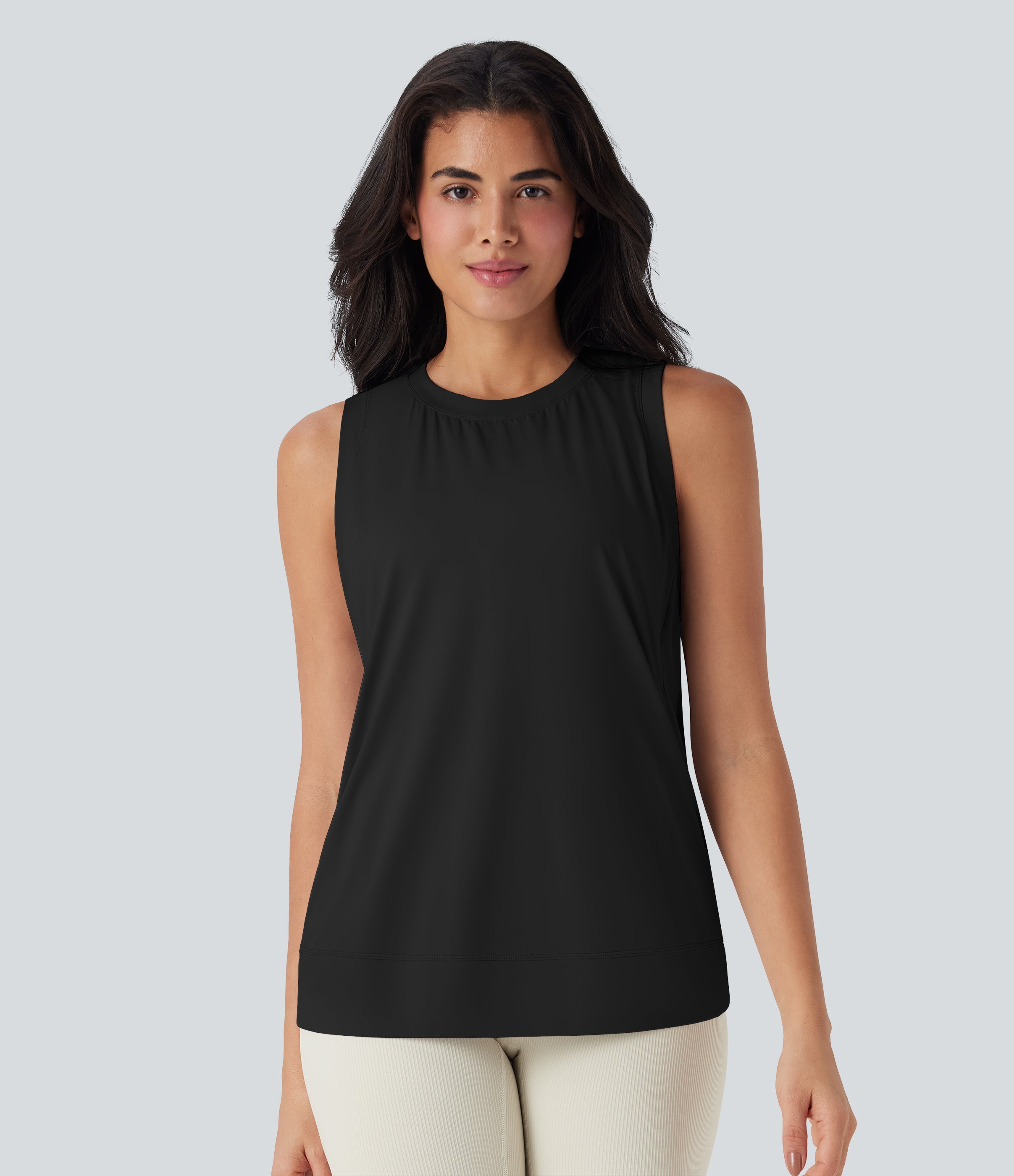 Round Neck Cool Touch Yoga Tank Top with Pockets-UPF50+