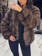 Women Plush Spliced temperament Casual Coat
