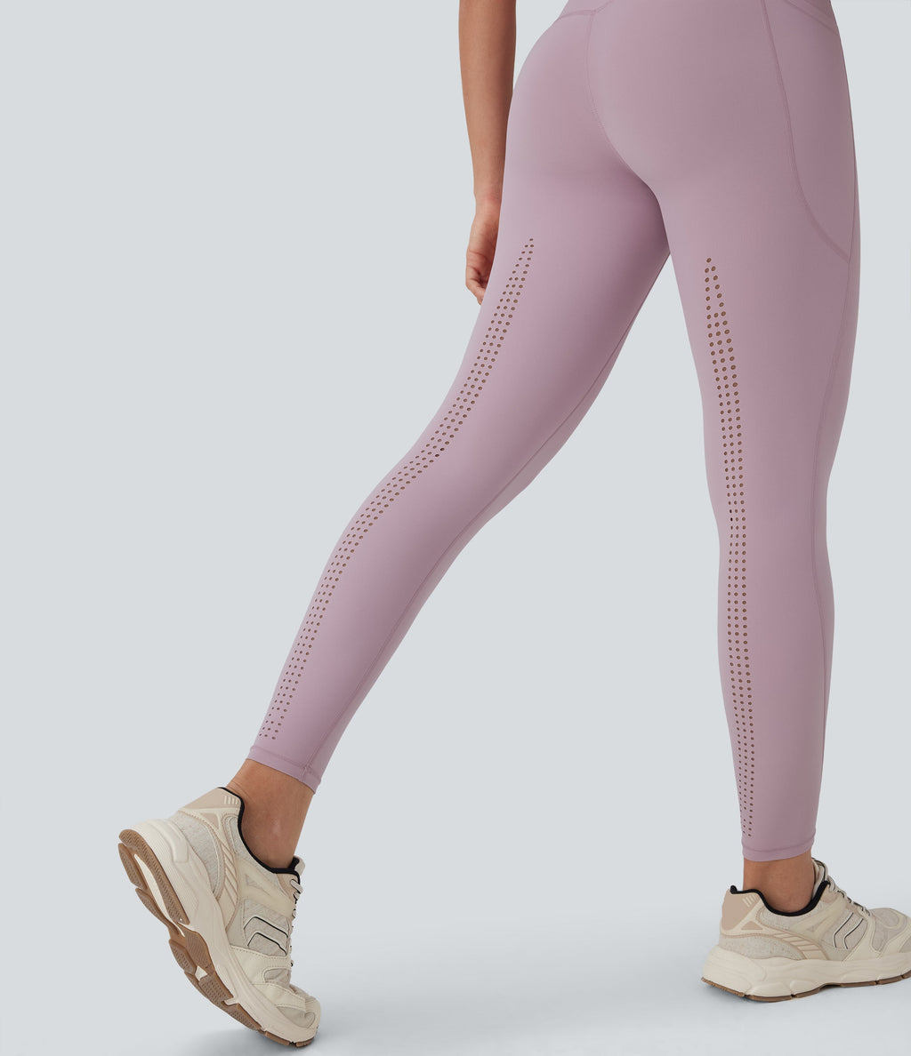 UltraSculptTM Cool Quick Dry SoCinched High Waisted Tummy Control Cut Out Yoga Leggings with Pockets-UPF50+