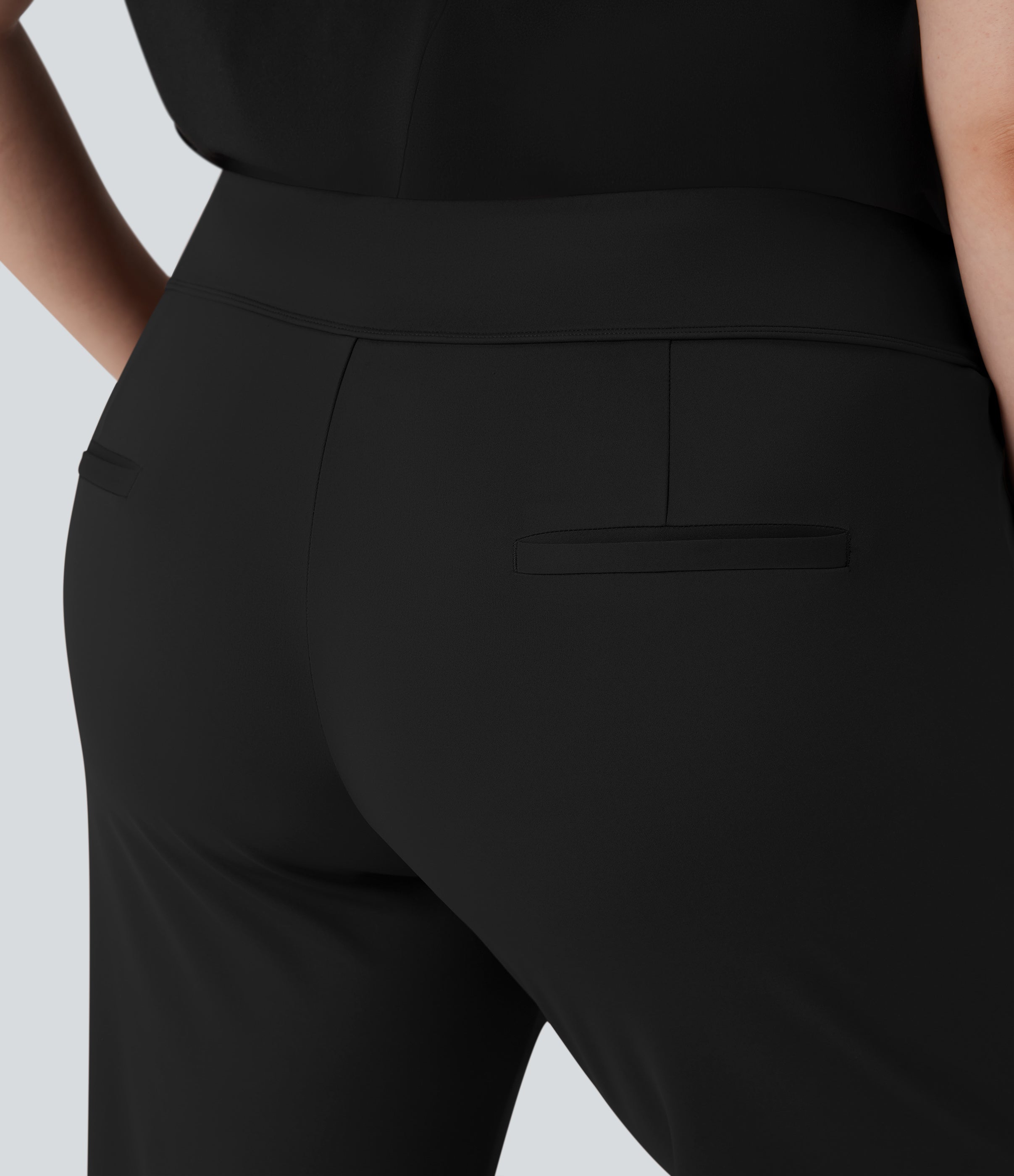 Plus Size FlexTM High Waisted Work Flare Pants with Side Zip Pockets