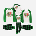 Merry Christmas 2025 Family Christmas Pajamas Set - White Top with Green Sleeves and Green Plaid Pants