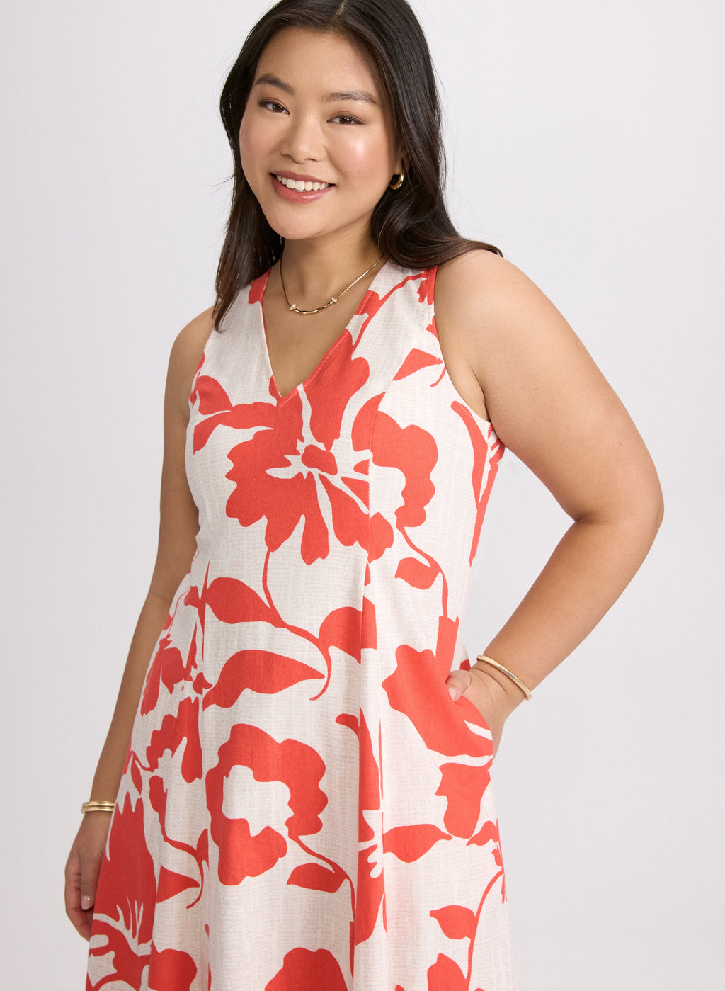 Floral Linen-Blend Dress