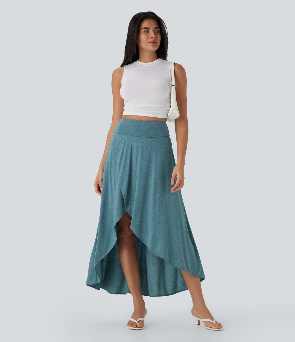 SoCinched High Waisted Tummy Control High Low 2-in-1 Flowy Maxi Casual Skirt
