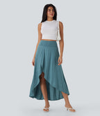 SoCinched High Waisted Tummy Control High Low 2-in-1 Flowy Maxi Casual Skirt