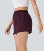 High Waisted Drawstring 2-in-1 Yoga Shorts with Pockets