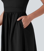 BreezefulTM Push Up Flowy Quick Dry Maxi Casual Dress with Pockets-D/DD/DDD/F Cups