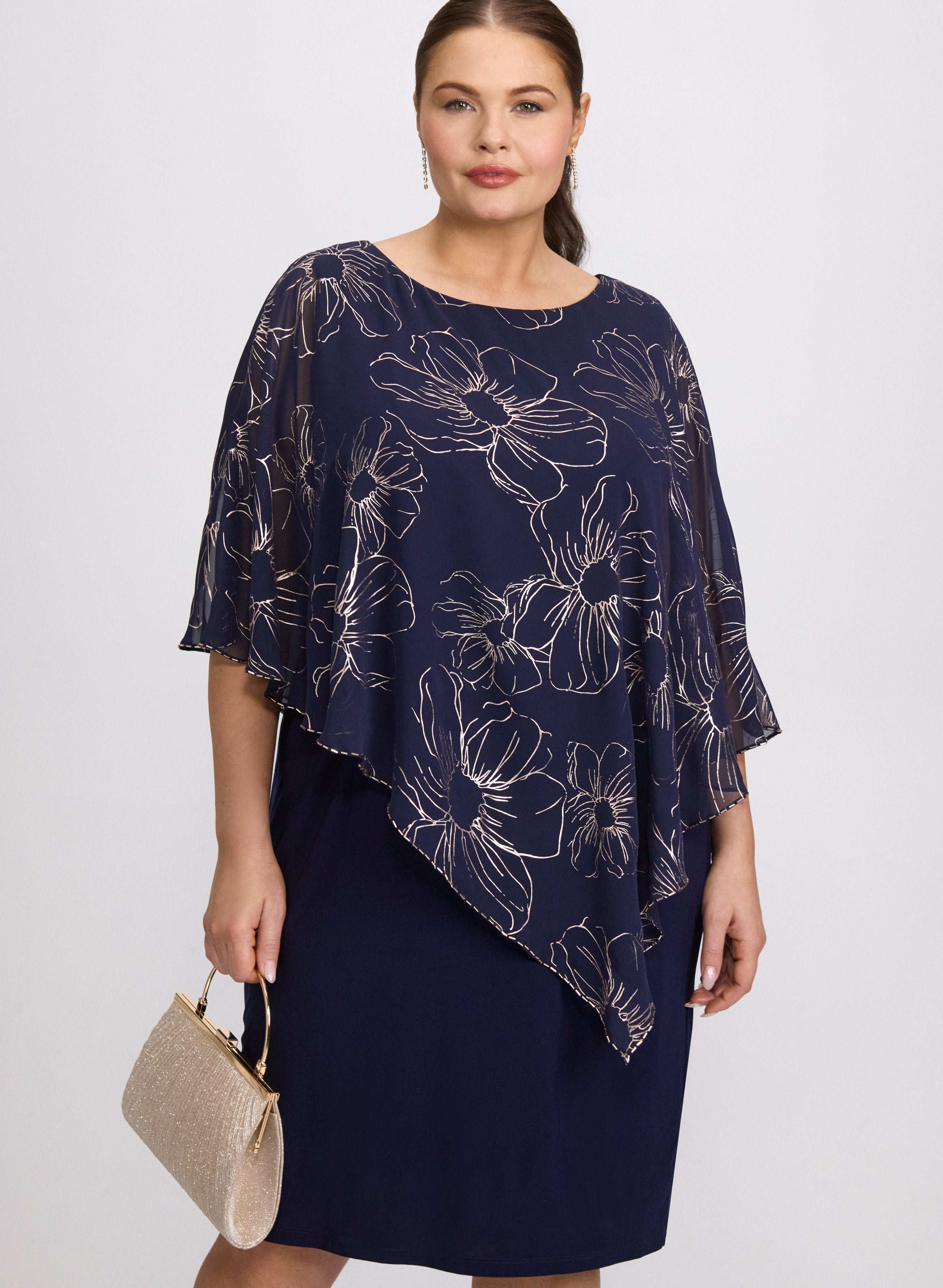 Metallic Floral Overlay Dress