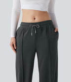 Low Rise Drawstring Wide Leg Casual Pants with Pockets