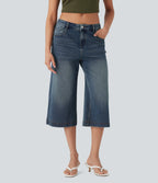 FlexTM Low Rise Washed Casual Capri Baggy Jeans with Pockets