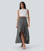 SoCinched High Waisted Tummy Control High Low 2-in-1 Flowy Maxi Casual Skirt