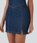 FlexTM Halter Bodycon 2-Piece Cool Touch Washed Denim Mini Tennis Active Dress with Pockets