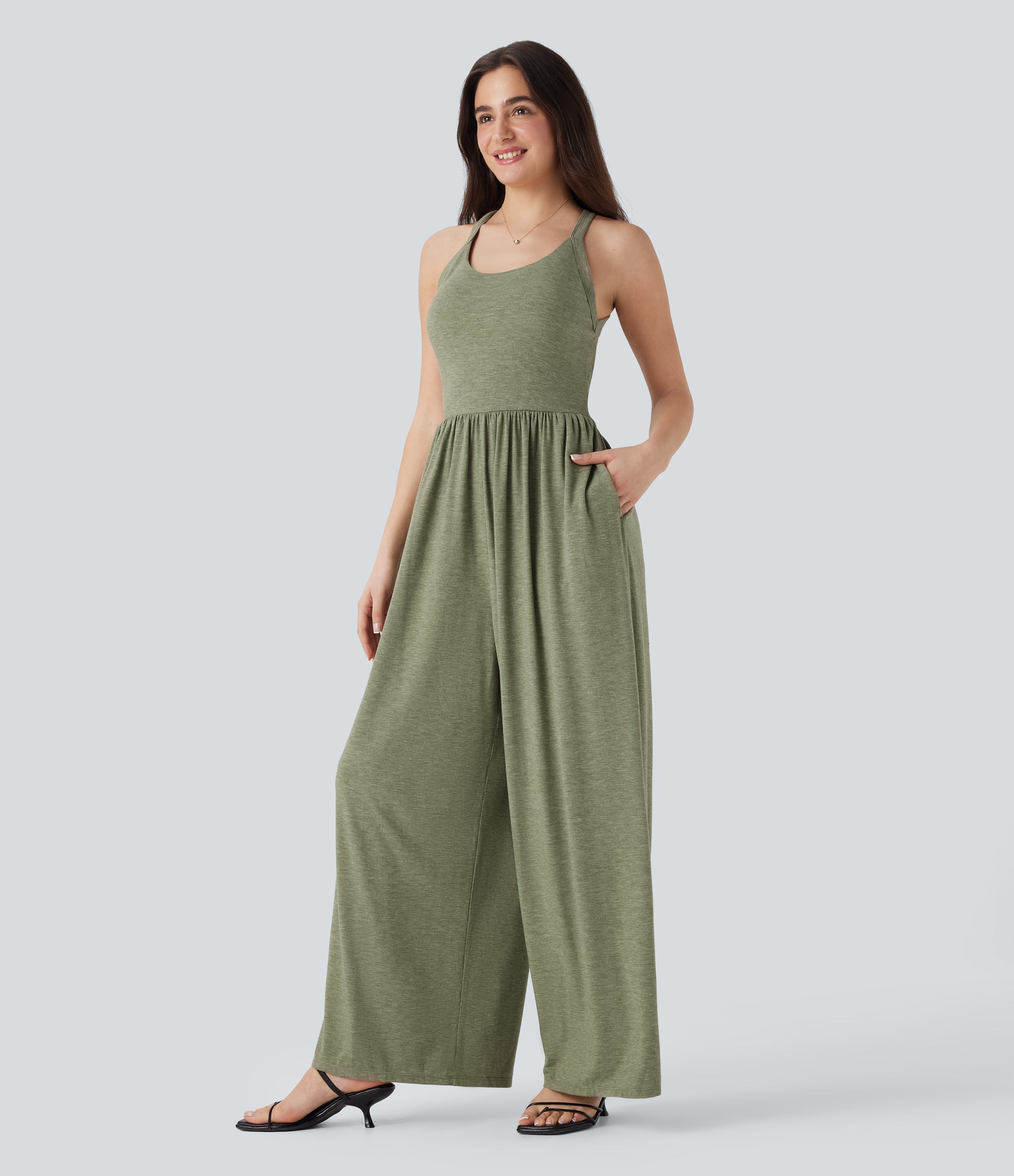 Built-in Bra Wide Leg Casual Jumpsuit with Pockets-Easy Peezy Edition