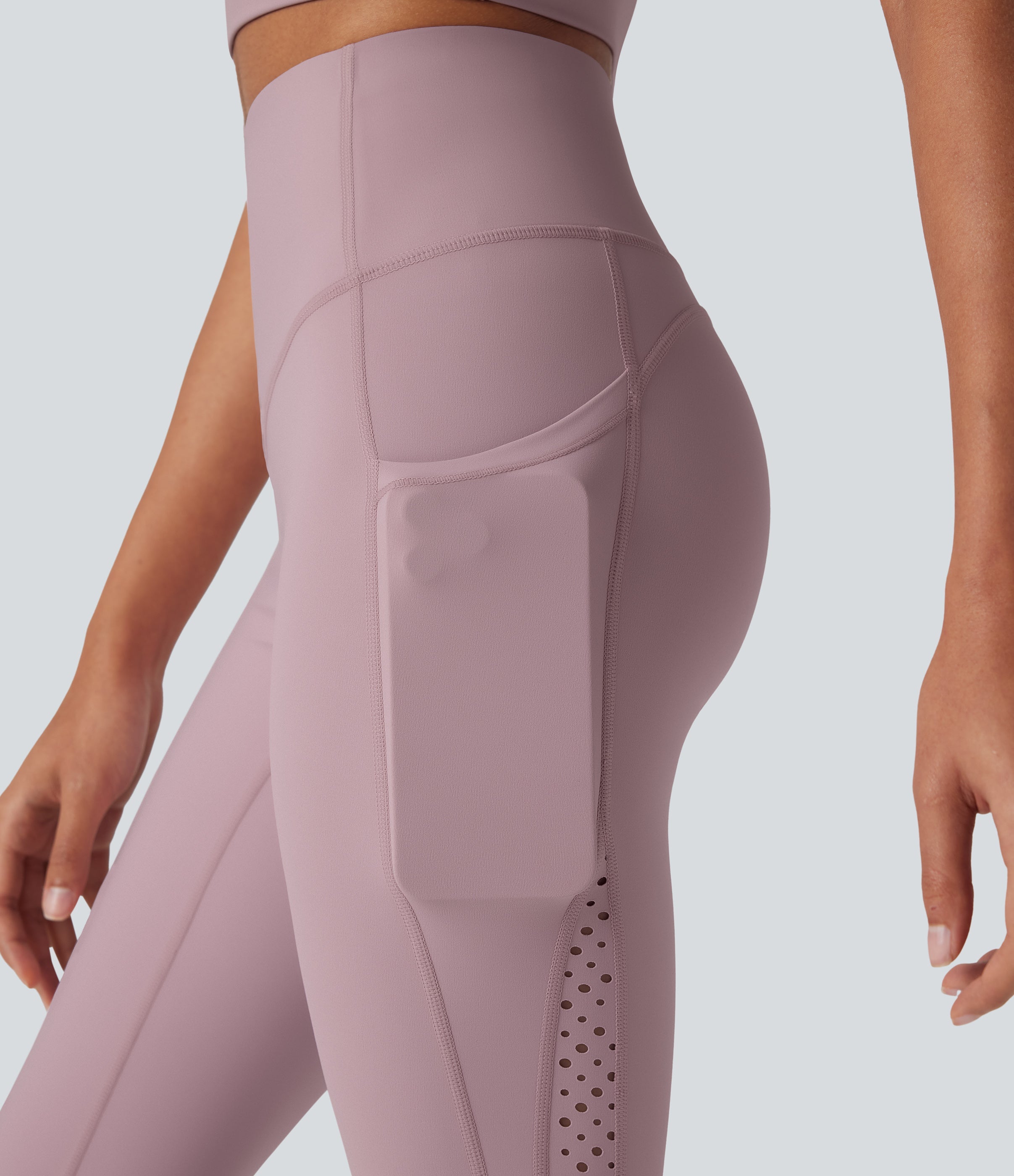 UltraSculptTM Cool Quick Dry SoCinched High Waisted Tummy Control Ventilation Perforated Yoga Leggings with Pockets-UPF50+