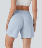Mid Rise Side Pockets Curved Hem Yoga Bermuda Shorts