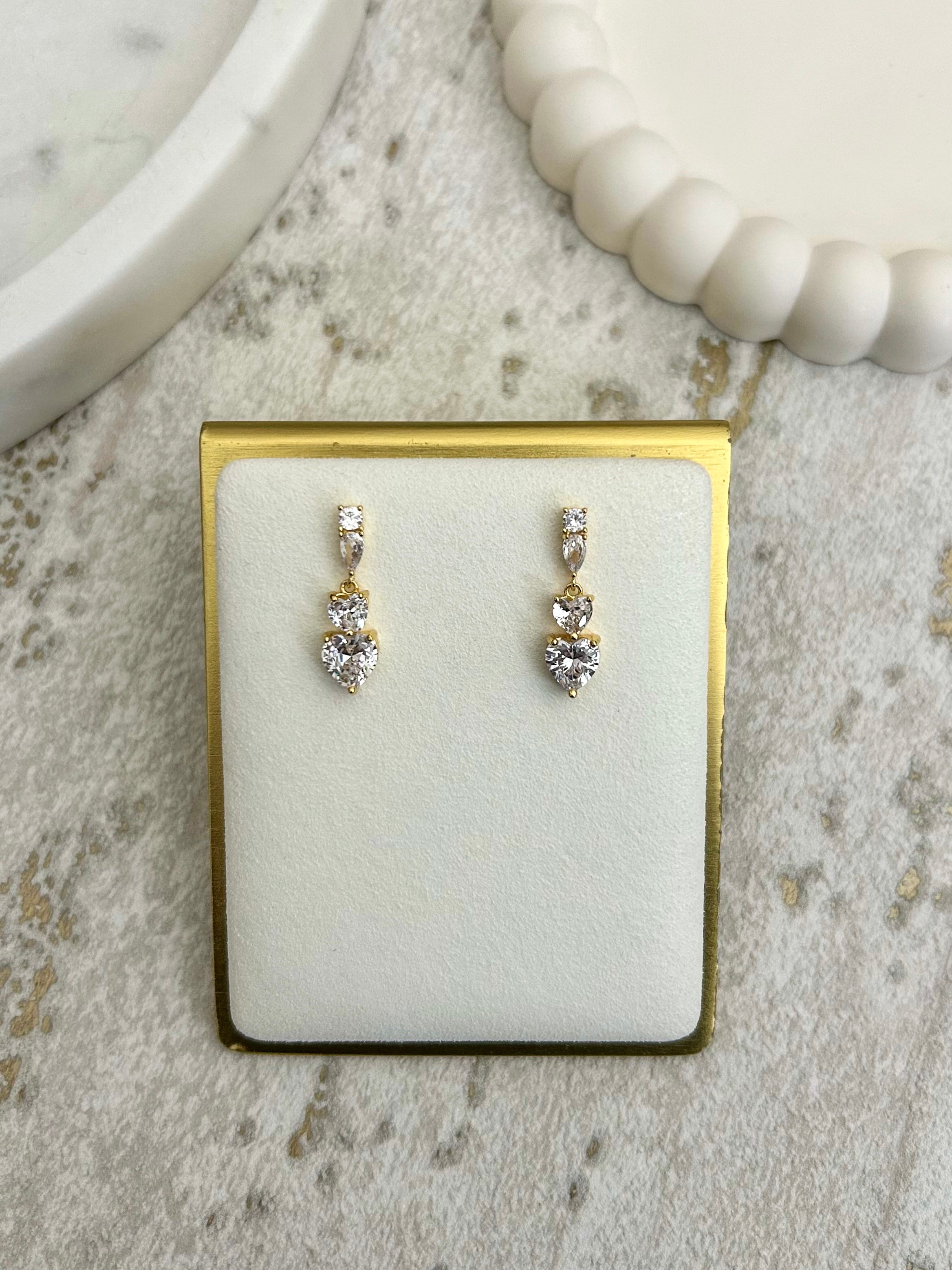 Gold Heart Drop Earrings
