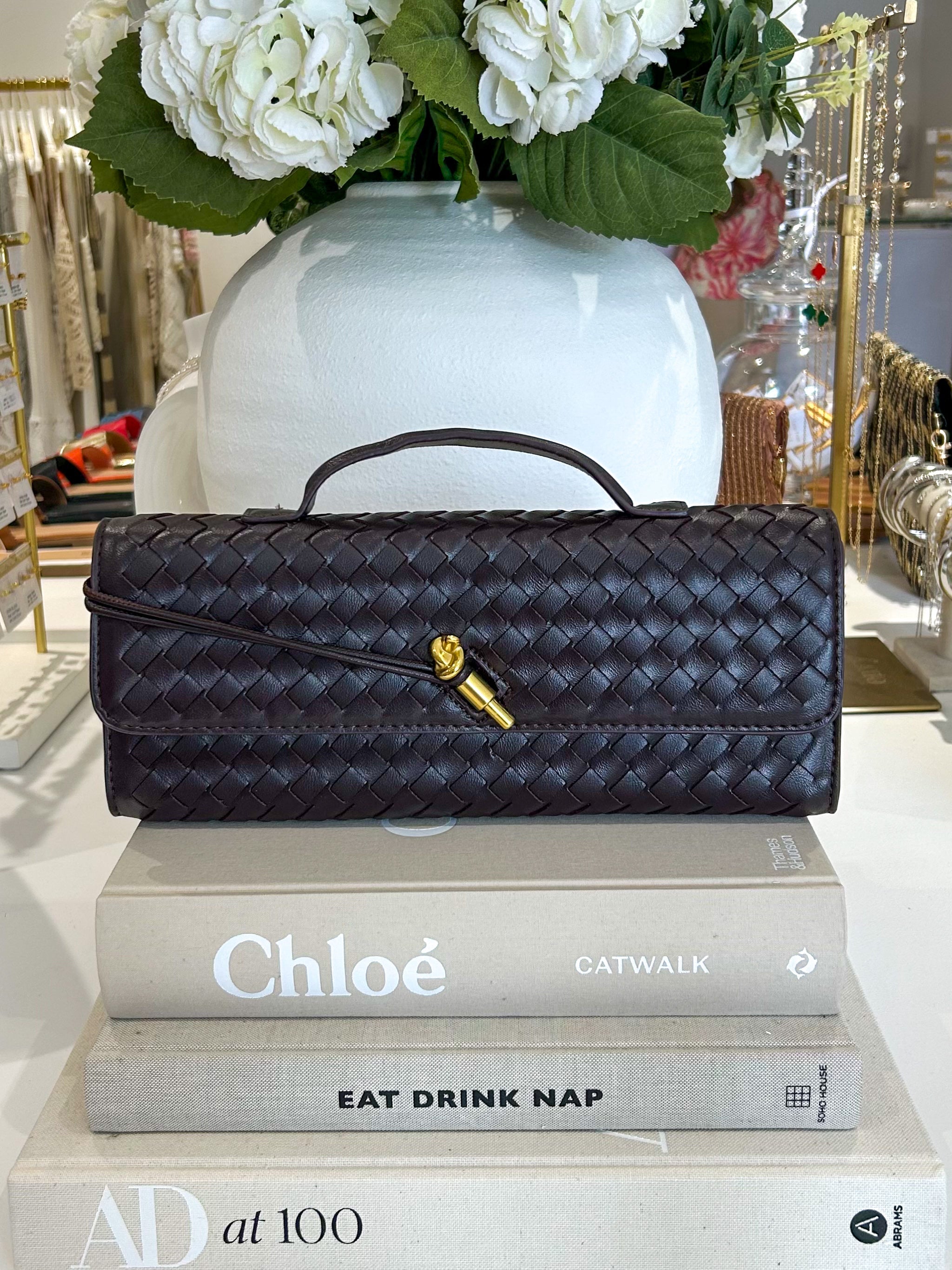Woven Rectangle Envelope Gold Rod Fasten Clutch Bag (15 Colours)