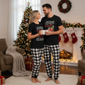Couple Black and White Plaid Christmas Short Sleeve Pajamas Set With "Jesus is the Reason for the Season" Text Print