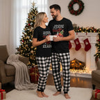 Couple Black and White Plaid Christmas Short Sleeve Pajamas Set With "Jesus is the Reason for the Season" Text Print